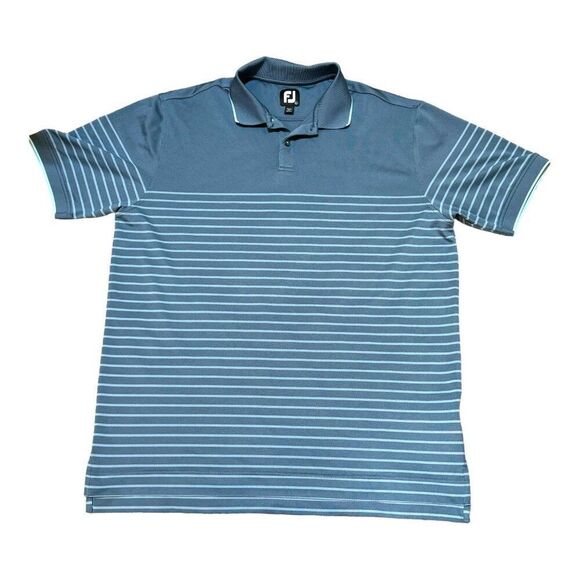FootJoy Mens Large Blue Striped Polo Shirt Large Golf Athletic Casual Mens - Picture 1 of 4